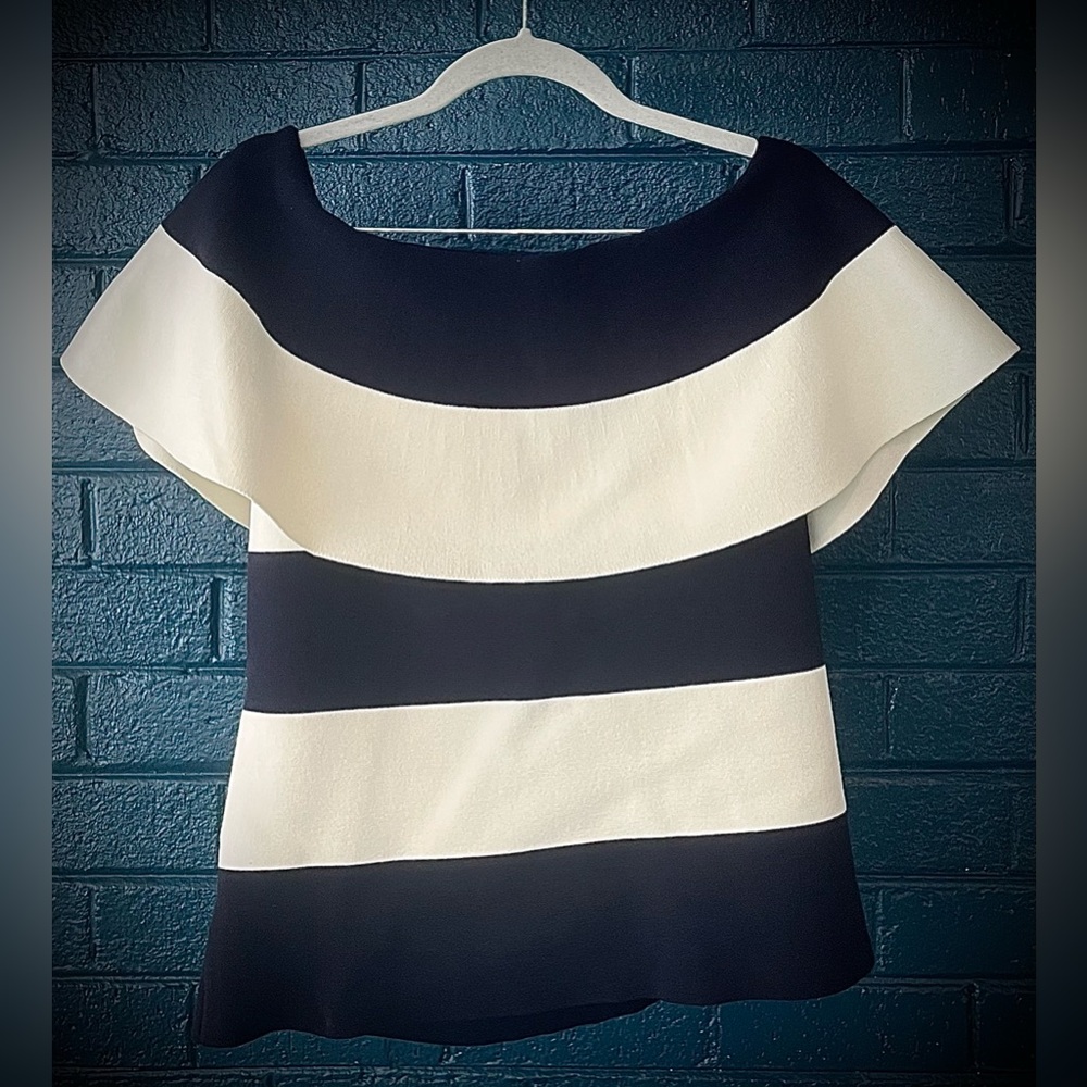 Navy Blue and White Striped Women's Top and Skirt